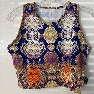 LICI Navy Multi-Color Geometric Crop Top